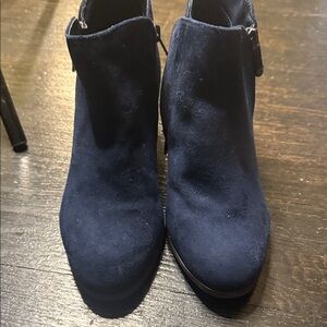 style‎ & co navy suede ankle bootie block heel side zip womens size 8w